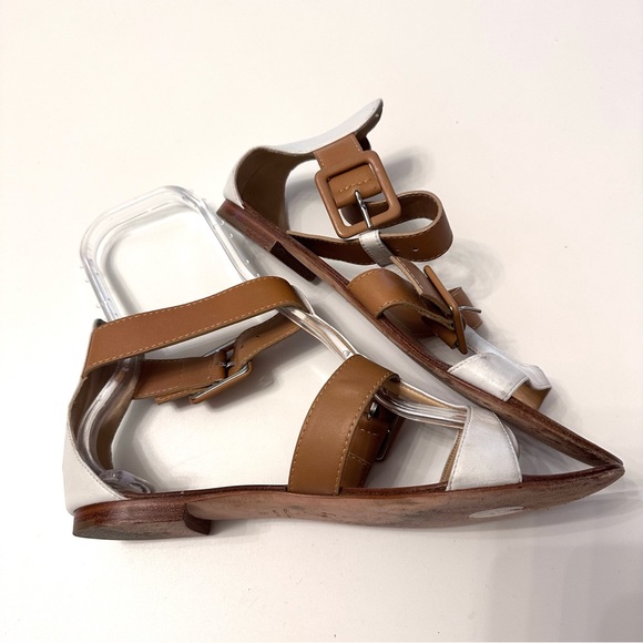 Giuseppe Zanotti 2 Tone Strappy Gladiator Flat Sandal Tan White 39 - Picture 4 of 8